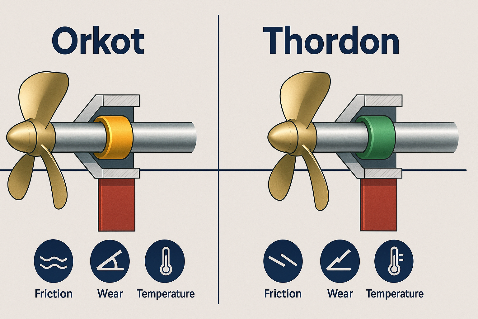 Guía para elegir bujes marinos: Orkot® vs Thordon®